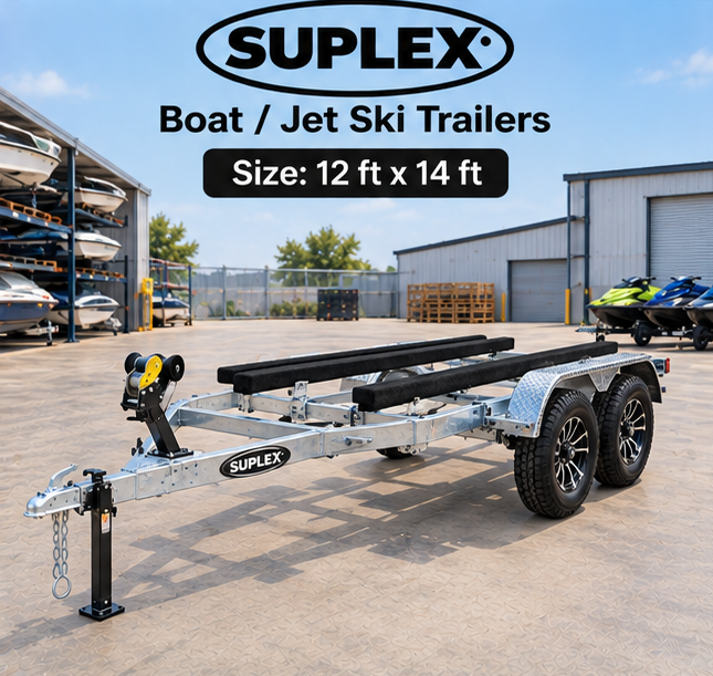 Suplex 12–14 ft Boat & Jet Ski Trailer – Tandem Axle, Galvanized Bunk Frame - Image 4