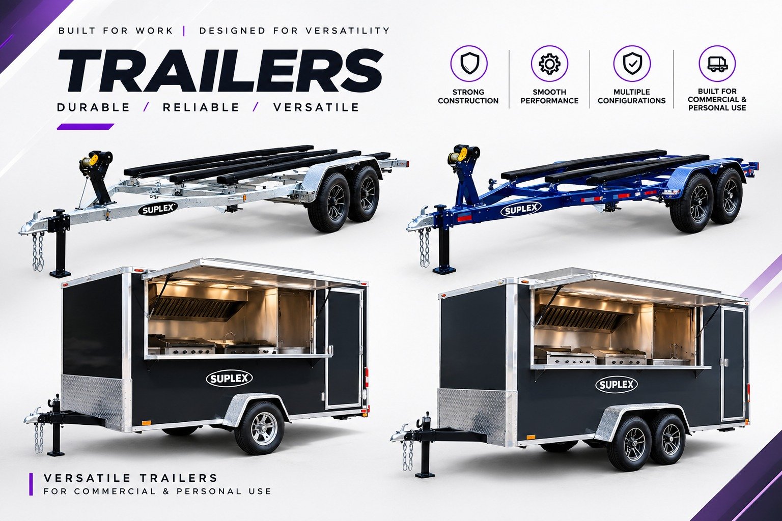 Suplex boat trailers and food trailers